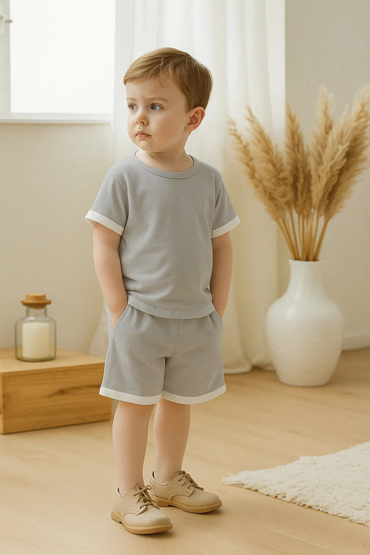 Stylish Kids Clothing Set | Soft Grey T-Shirt & Shorts Outfit for Boys