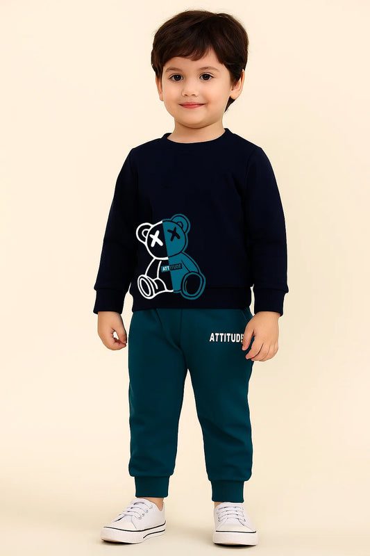 Trendy Kids Clothing Set Attitude Bear Printed Cotton Tracksuit for Boys