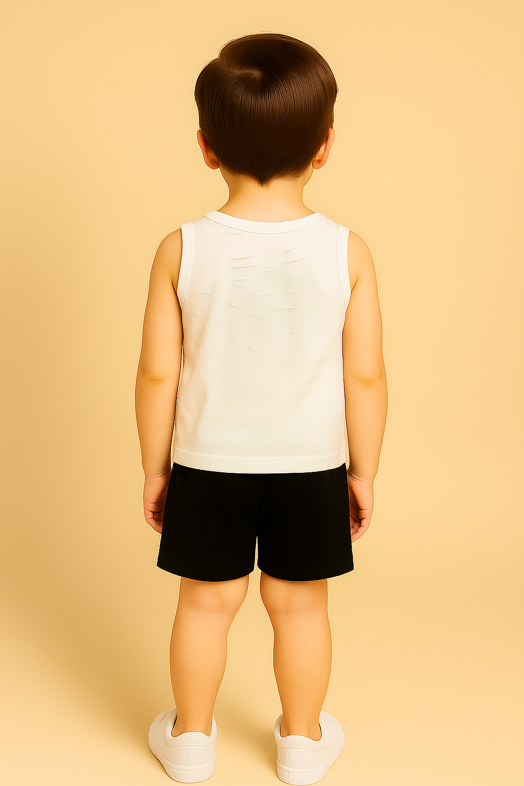Cute Kids Clothing Set – White “I ❤️ MOM DAD” Sleeveless T-Shirt & Black Shorts