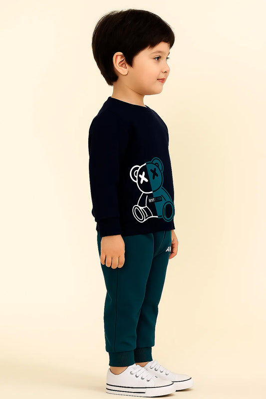 Trendy Kids Clothing Set Attitude Bear Printed Cotton Tracksuit for Boys
