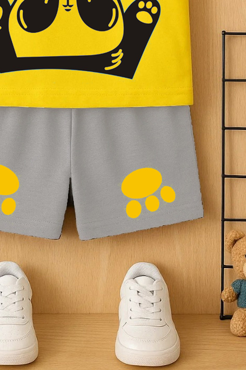 Cute Panda Print Kids Summer Clothing Set – Yellow Sleeveless T-Shirt & Grey Shorts