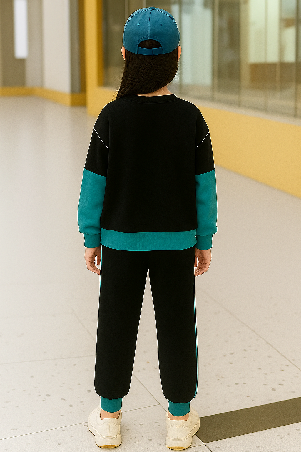 Trendy Kids Clothing Set – Black & Teal X-WEAR Sweatshirt and Joggers with Anime Print