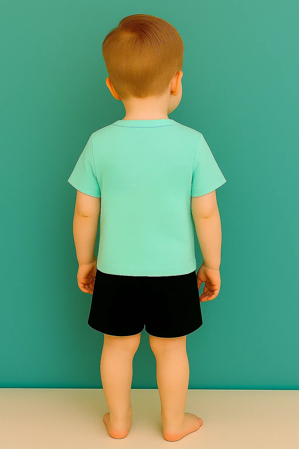 Cute Panda Print Kids Clothing Set – Aqua Blue T-Shirt & Black Shorts for Boys