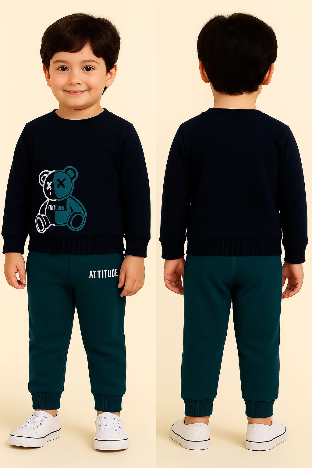 Trendy Kids Clothing Set Attitude Bear Printed Cotton Tracksuit for Boys