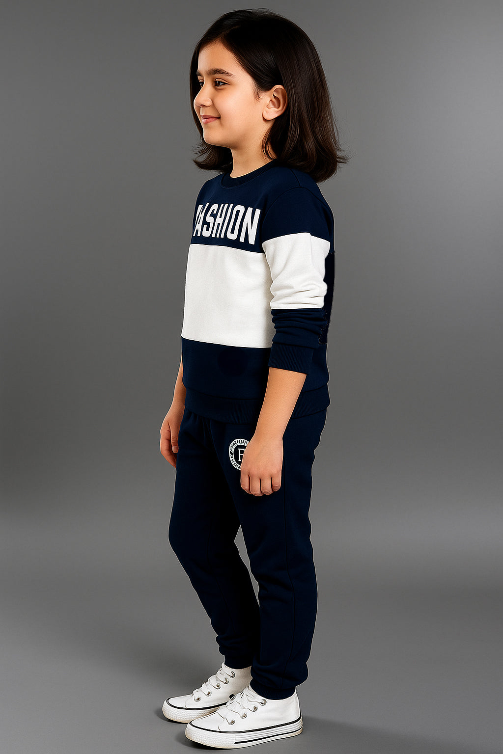 Trendy Navy Blue & White Kids Clothing Set