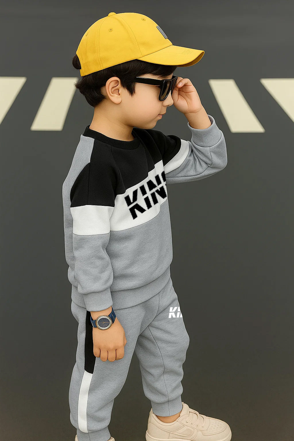Trendy Kids Clothing Set Stylish KING Printed Cotton Tracksuit for Boys