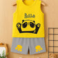 Cute Panda Print Kids Summer Clothing Set – Yellow Sleeveless T-Shirt & Grey Shorts