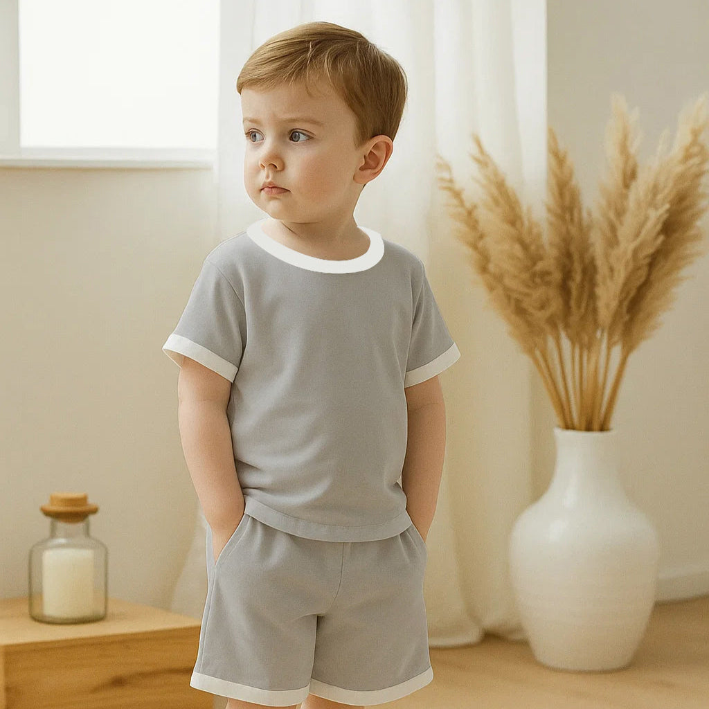 Stylish Kids Clothing Set | Soft Grey T-Shirt & Shorts Outfit for Boys