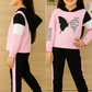 Trendy Girls Hoodie & Joggers Set – Pink & Black Butterfly Print Kids Clothing Set