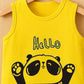 Cute Panda Print Kids Summer Clothing Set – Yellow Sleeveless T-Shirt & Grey Shorts