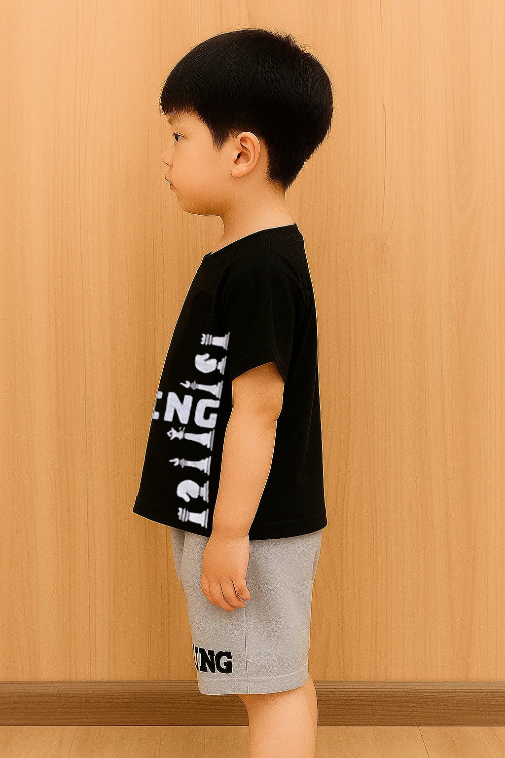 Trendy Kids Clothing Set – Comfortable Black T-Shirt & Grey Shorts for Boys