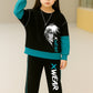 Trendy Kids Clothing Set – Black & Teal X-WEAR Sweatshirt and Joggers with Anime Print