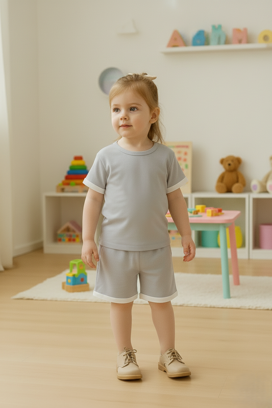 Stylish Kids Clothing Set – Grey T-Shirt & Matching Shorts