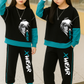 Trendy Kids Clothing Set – Black & Teal X-WEAR Sweatshirt and Joggers with Anime Print