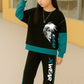 Trendy Kids Clothing Set – Black & Teal X-WEAR Sweatshirt and Joggers with Anime Print