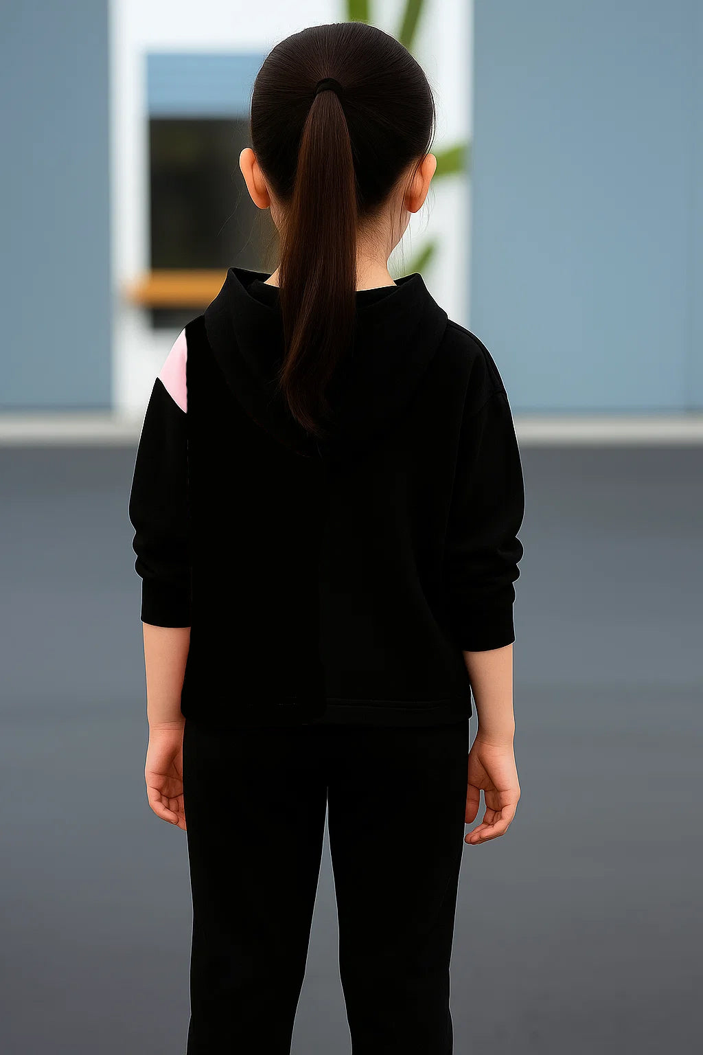 Stylish Girls Hoodie & Jogger Set Black & Pink