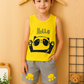 Cute Panda Print Kids Summer Clothing Set – Yellow Sleeveless T-Shirt & Grey Shorts