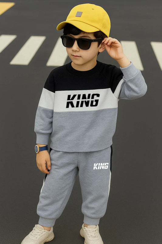 Trendy Kids Clothing Set Stylish KING Printed Cotton Tracksuit for Boys