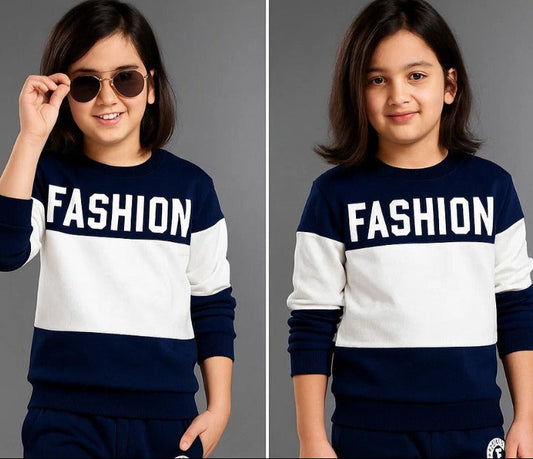 Trendy Navy Blue & White Kids Clothing Set
