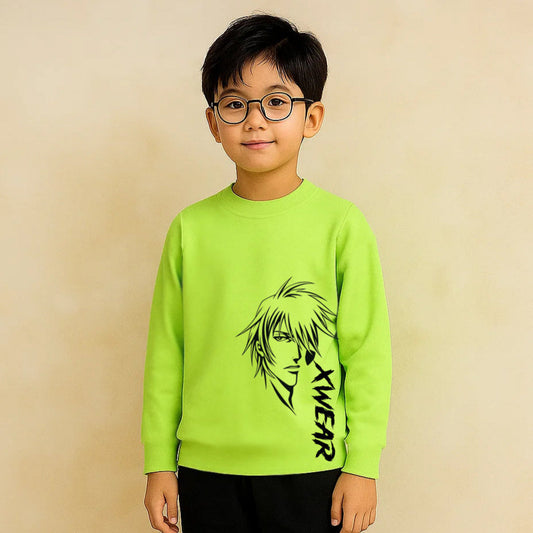Trendy Kids Clothing Set for Boys | Neon Green XWEAR Printed Sweatshirt with Black Pants