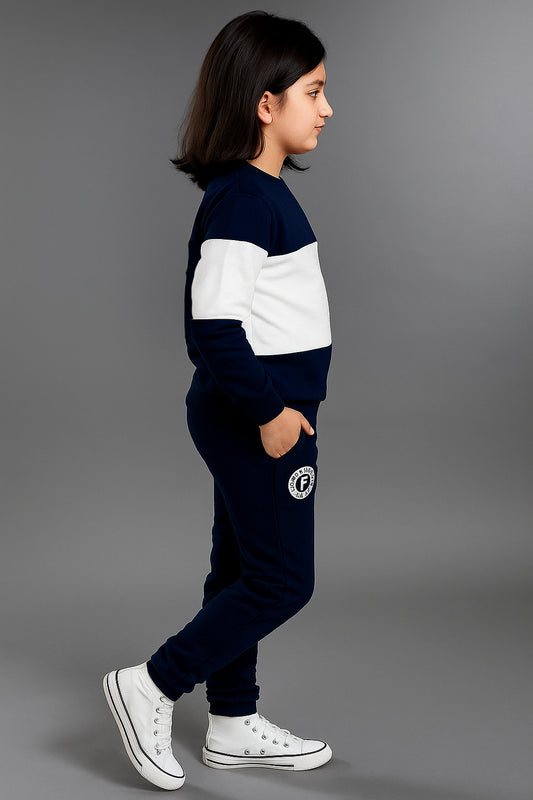 Trendy Navy Blue & White Kids Clothing Set